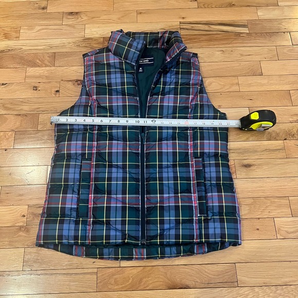 Lands End Plaid Puffer Vest Women Medium Green Blue Red Yellow Sleeveless Zip Up - Picture 3 of 5